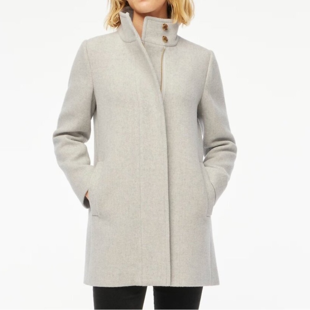NWT J.CREW Factory Wool Blend Button Neck City Coat Heather Dusk Size 0